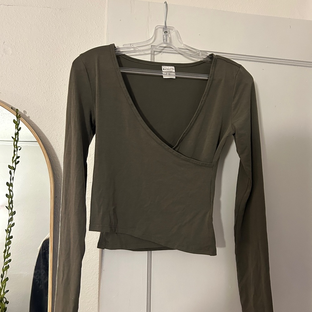Athleta Deep Olive Long Sleeve Wrap Top